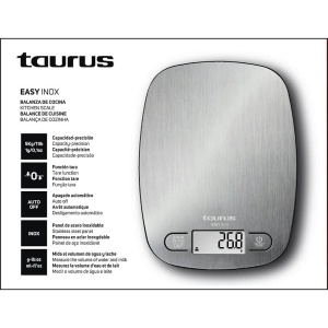 Taurus Easy Inox - Cantar digital de bucatarie | Capacitate de cantarire de 5 kg | Functie de flotabilitate | 4 senzori de precizie | Precis | Argintiu, 15 cm x 20 cm - Img 7