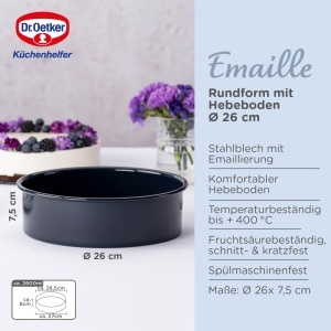 Tava de copt Dr. Oetker Back-Liebe Emaille 26 cm, Hitzebestandig 400C, Albastra - Img 3