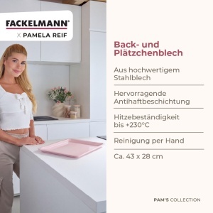 Tava de copt Fackelmann x Pamela Reif, 43 x 28 cm, Pastel Rosa, Antiaderenta - Img 3