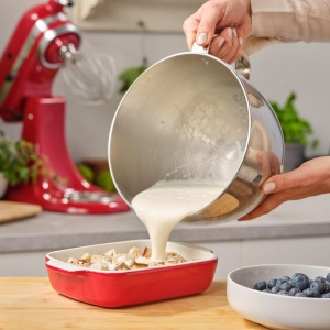Tava de copt KitchenAid din ceramica cu capac din bambus, 20 cm, rosu - Img 6