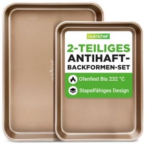 Tava de copt NutriChef 2 piese Antiaderenta 40x28 cm si 35.5x24.6 cm, inox PFOA-free