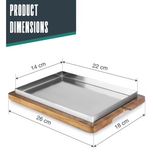 Tava din otel inoxidabil Lacor 60831, 26 x 18 cm, cu baza din lemn de acacia - Img 2