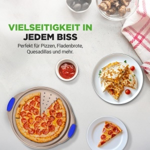 Tava pentru pizza NutriChef Pizzablech 32 cm, Carbonstahl, cu manere din silicon, aurie - Img 8