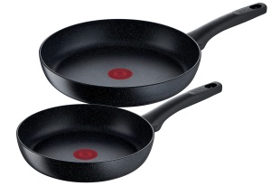 Tefal G28191 Set de tigai din 2 piese Black Stone, 24/28 cm, acoperire antiaderenta, indicator de temperatura semnal termic, potrivit pentru inductie, negru