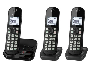 Telefon cordless Panasonic KX-TGC463, 3 mobilte, negru, cu raspuns automat