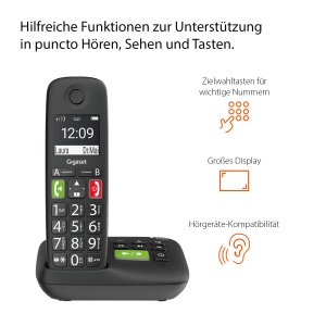 Telefon DECT Gigaset E290A DUO - 2 telefoane fara fir, cu anuntare vocala, mari tasti, negru - Img 4
