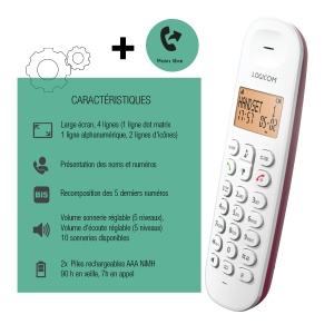Telefon fix DECT Logicom ILOA 150, 4 linii, Freisprech, Culoare zmeura - Img 2