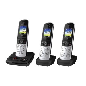 Telefon fix fara fir Panasonic KX-TGH723GS, 3 mobilitati, ecran color, negru