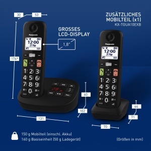Telefon fix fara fir Panasonic KX-TGU132EXB, 2 mobilteile, negru, cu afisaj LCD - Img 7