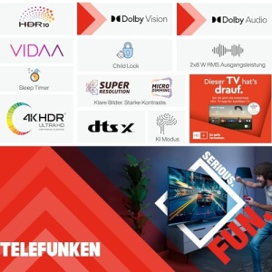 Telefunken TV Smart TV 43 inch VIDAA D43U790B2CW 4K TV UHD TV HDR cu Dolby Vision tuner triplu si 6 luni HD incl TV LED negru - Img 10