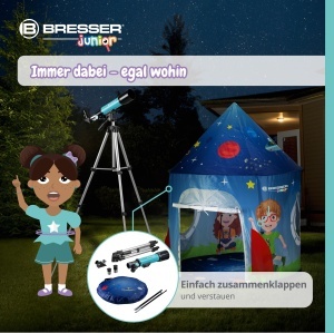 Telescop pentru copii Bresser Junior 50360, refractor, azimutal, cu cort, albastru - Img 7