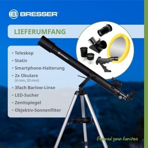 Telescop refractor Bresser Sirius 70900 AZ cu stativ, adaptor smartphone si filtre solare - Img 8