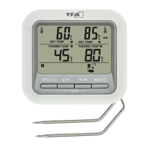Termometru digital pentru carne TFA Dostmann 14.1516, 2 sonde inox, alb, pana la 300C