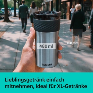 Termos cafea Siemens TZ40002, 480 ml, inoxnegru, izolare dubla - Img 2