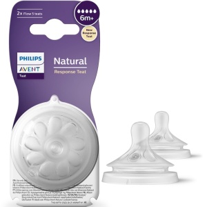 Tetina Philips Avent Natural Response SCY965/02, +6 luni, tetina care functioneaza ca sanul mamei, tetina fara scurgeri, debit 5, fara BPA, 2 bucati