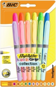 Textmarker BIC Highlighter Grip, 12 bucati, 6 culori intense si 6 culori pastel - Img 4
