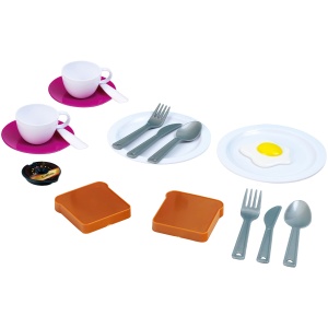 Theo Klein 9597 Bosch Set mic dejun I Set accesorii de bucatarie roz cu prajitor de paine, aparat de cafea si ceainic I cu vesela, tacamuri si oua fals I Jucarii pentru copii de la 3 ani - Img 5