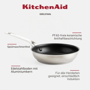 Tigaie din otel inoxidabil KitchenAid 20cm, antiaderenta, PFAS-free, argintie - Img 3