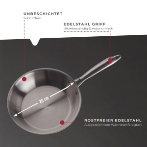 Tigaie Fackelmann VITA3 20 cm, inox, cu maner ergonomic, pentru toate tipurile de plite - Img 2
