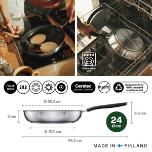 Tigaie Fiskars 24 cm, inox reciclat, ceramica antiaderenta, argintieneagra - Img 2