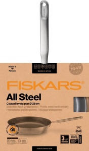 Tigaie Fiskars, O 28 cm, Tigaie acoperita, Potrivita pentru toate plitele, Otel inoxidabil reciclat, Otel integral, Argintiu, 1064745 - Img 6