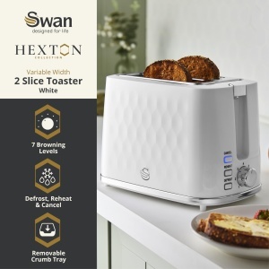 Toaster 2 felii Swan Hexton ST19037WHT, 900 W, alb cu accente cromate - Img 2
