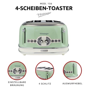 Toaster Ariete Vintage 156 Verde 1600W 6 trepte de prajire 4 felii - Img 3