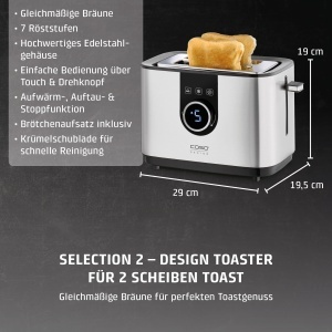 Toaster CASO Selection T2, inox, 7 niveluri rumenire, pentru 2 felii - Img 2