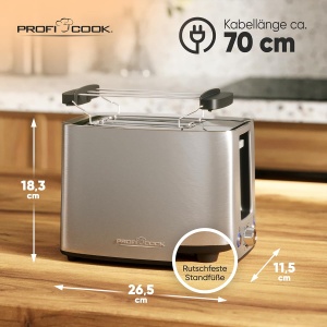 Toaster ProfiCook PC TA 1279, 2 felii, inox, 700-850 W, sloturi extra late - Img 7