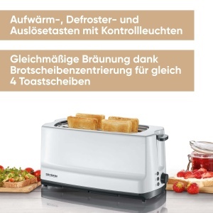 Toaster Severin AT 2234, 1400 W, 4 felii, cu suport pentru chifle, gri-alb - Img 2