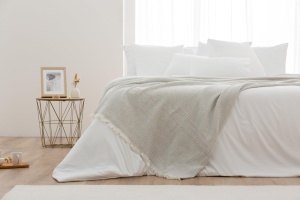 Todocama - Patura din bumbac extra moale cu design GOFRE, cuvertura multifunctionala pentru canapea, pat, husa decorativa si patura Fular (gri deschis, 120 x 180 cm) - Img 5