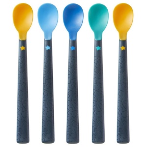 Tommee Tippee 44719610 lingurita moale cu maner lung antiderapant, extra moale, de la 4 luni, pachet de 5, multicolor