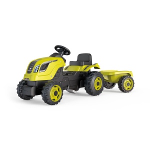 Tractor pentru copii Smoby Farmer XL Verde cu remorca, scaun ajustabil, claxon