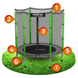 Trambulina neo-sport pentru copii gradina in aer liber cu plasa de siguranta externa 140cm 4,5ft negru verde - Img 3