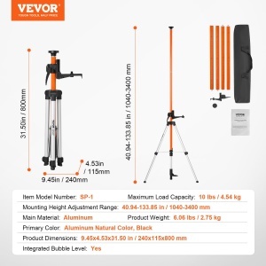 Trepied cu bula de aer cu bula de aer VEVOR, suport filetat de 1/4"-20 si 5/8"-11, reglare a inaltimii de 40,94-133,85 inci cu nivela cu bula de aer si suport robust, trepied extensibil si usor din aluminiu pentru scaner laser - Img 7