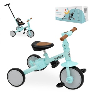 Tricicleta de la 1 an cu tija de impingere Evolution Interbaby | Tricicleta de la 1 an la 5 ani | De la tricicleta la bicicleta cu sau fara pedale | Adaptabil si schimbator | Culoare verde