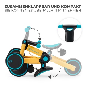 Tricicleta Kinderkraft 3in1 4TRIKE, Easy Ride, Bicicleta fara pedale, pliabila, sa ergonomica, de la 12 luni la 5 ani, galben - Img 5
