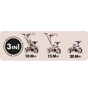 Tricicleta Smoby Baby Balade 3-in-1 Bej - Cadru metalic, scaun cu centura de siguranta - Img 3