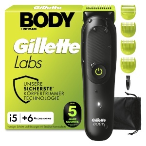 Trimmer pentru corp si zona intima GilletteLabs i5, tehnologie SkinFirst, negruverde