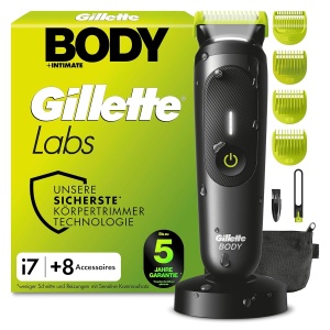 Trimmer pentru corp si zona intima GilletteLabs i7, tehnologie SkinFirst, negruverde