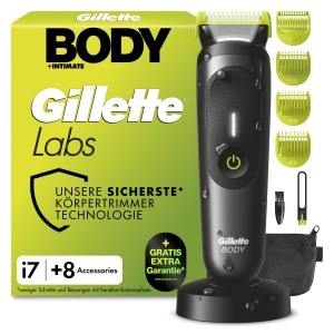 Trimmer pentru corp si zone intime Gillette Labs i7, NegruVerde, cu tehnologie SkinFirst