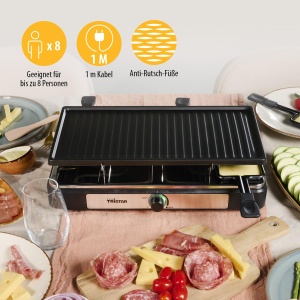 Tristar Raclette - 8 persoane - Suprafata de gatit 42 x 23 cm - Termostat reglabil cu inel de lumina - 1400 W - Negru - RA-2746 - Img 3