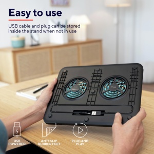 Trust Cyclone Laptop Cooler Stand pentru laptopuri de 16 inch, 8 trepte reglabile, suport de racire pentru notebook, USB Operation Cooling Pad cu 2 ventilatoare pentru notebook, netbook, MacBook - negru - Img 4