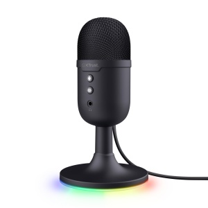 Trust Gaming GXT 236 Yami USB Streaming Microfon PC Podcast Twitch Discord ASMR YouTube, Cardioid Condensator Microfon Gaming, Mute, Iluminare RGB - Negru