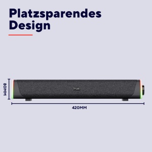 Trust Liro Soundbar PC Speaker 12W, Difuzoare stereo pentru computer cu iluminare LED RGB, Jack 3.5mm AUX, USB Operation Sound Bar pentru PC Laptop Desktop Tablet Smartphone TV, Negru - Img 4