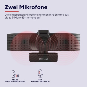 Trust Teza 4K Ultra HD Webcam, 3840x2160 cu 2 Microfoane si Autofocus, 30 FPS, USB Plug & Play, Camera Web pentru Echipe, Zoom, Skype, PC, Laptop, Mac, MacBook - Negru - Img 5