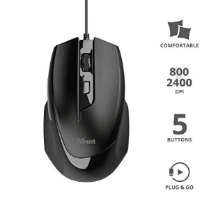 Trust Voca PC Mouse cu Cablu, 800-2400 DPI, Forma Confortabila, Lungime Cablu 160cm, 2 Butoane Deget, Mouse USB, Mouse Optic pentru Mac, Computer, Laptop - Negru - Img 5