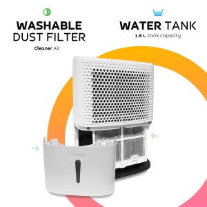 Turbionaire Smart 12 Eco Dezumidificator portabil extrem de silentios, inteligent, max. 200 wati, 12 l / 24 h, pentru medii cu pana la 34 de metri cubi Filtru de praf Hygrostat Incorporated - Img 5