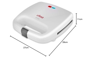 Ufesa SW7855 - Prajitor de paine sandwich, 750 W, pentru 2 sandvisuri, placi antiaderente pentru gratar, indicator de putere si temperatura, inchidere de siguranta pentru farfurii, alb - Img 3