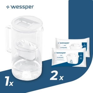 Ulcior cu filtru de apa Wessper 3 L, Set ulcior de apa si 2 cartuse filtrante, compatibil cu Brita Maxtra, carafa de apa pentru apa potabila cu filtru de schimb - alb - Img 2